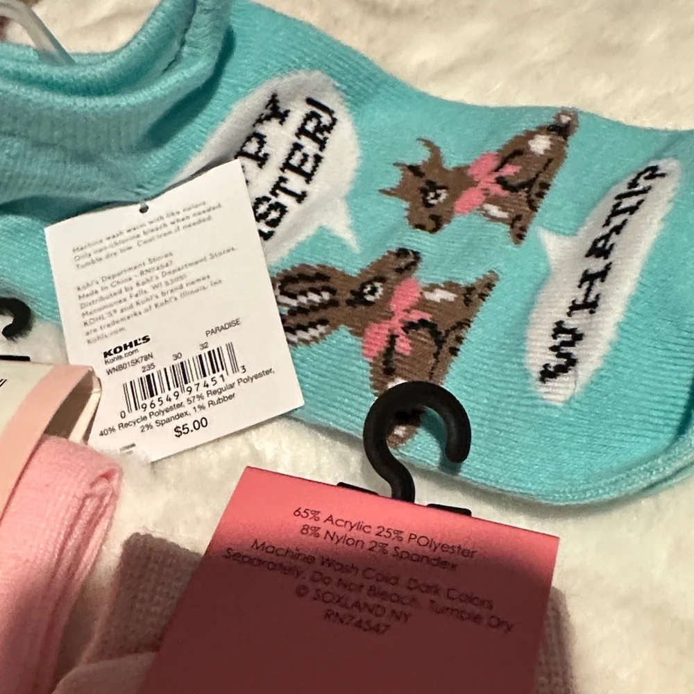 Women's Pink and Blue Novelty Socks Size 9-11